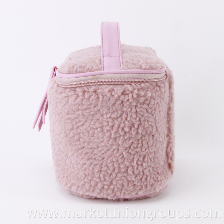 Autumn Winter New Arrival Lamb Wool Sherpa Makeup Bag Box Travel Cosmetic Toiletry Bag Case